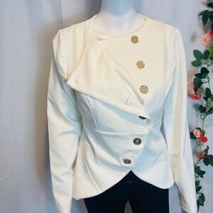 Meaneor Asymmetrical Cropped‎ Blazer Off-White Size M